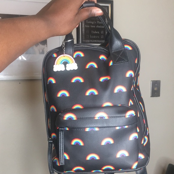 Rainbow LGBTQ PRIDE BACKPACK handbag with keychain purse tote bag unisex black - Picture 9 of 14
